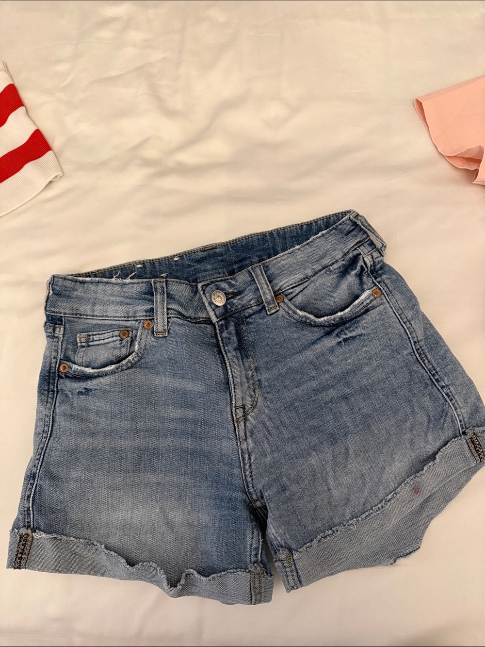 H&M Washed Blue Denim Rolled-Hem Shorts